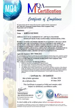 Certificate of Compliance – Permanently Installed Outdoor Fitness Equipment (DIN 79000:2012)