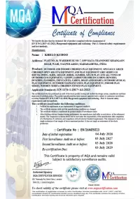 Certificate of Compliance – Playground Equipment and Surfacing: General Safety Requirements and Test Methods (EN 1176-1:2017+A1:2023)